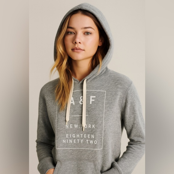 Abercrombie & Fitch Hoodie - Grey & White Pullover - Picture 1 of 9